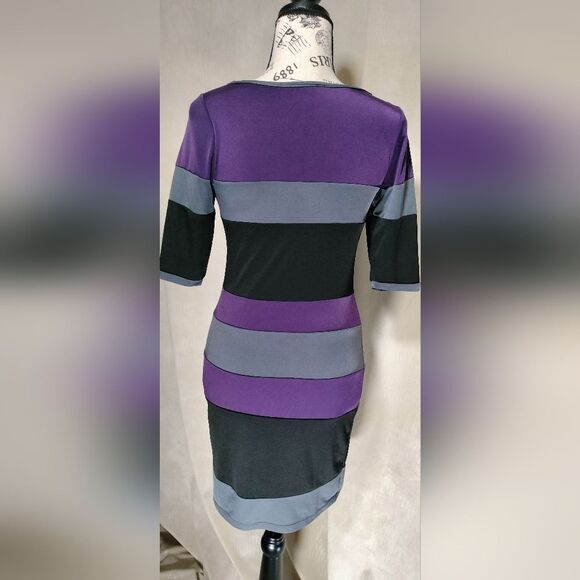 Un Deux Trois Bodycon Striped Dress w/Scoop Neck & Half Sleeves.Sz 16 - Picture 6 of 7